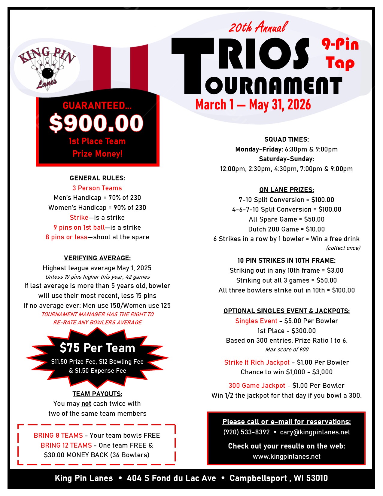 9 pin tap trios tournament